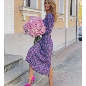 Zara Puff Sleeve Ruched Square Neck Floral Maxi Dress